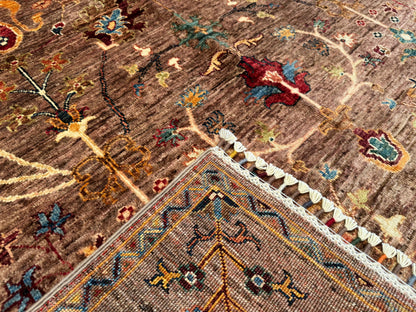 Brown Sultani Handmade Carpet,Floral Rug 5x7ft Cappadocia Rug Collection