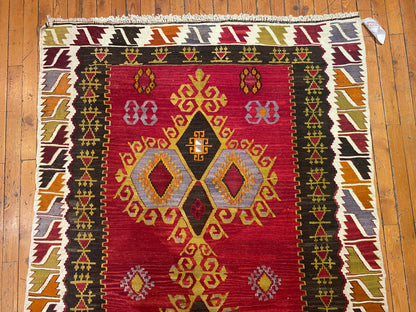 Cappadocia Antique Kilim Rug 4x6 ft - Authentic Turkish Handwoven Vintage Carpet