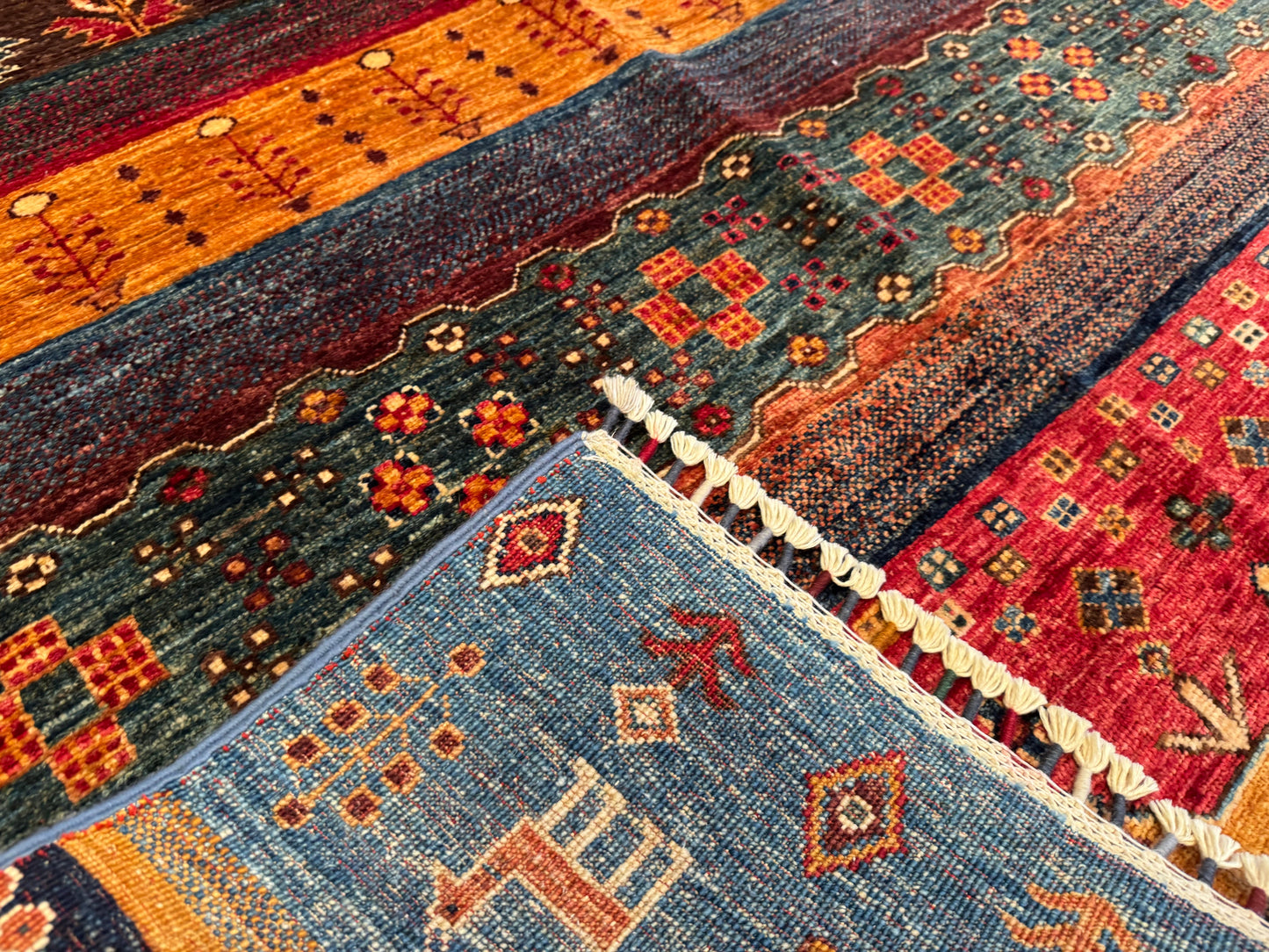 Handwoven Gabbeh Wool Rug – Colorful Geometric & Tribal Design, Area Carpet 5x7ft Cappadocia Rug Collection