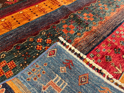 Handwoven Gabbeh Wool Rug – Colorful Geometric & Tribal Design, Area Carpet 5x7ft Cappadocia Rug Collection