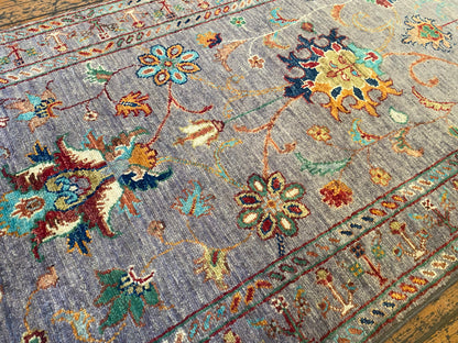 Gray Floral Hand-Knotted Runner Rug: 3''x9'' Premium Double-Knotted Artisan Piece