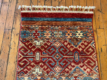 Handmade Wool Runner – Geometric Stripes Hallway Rug 2x7ft