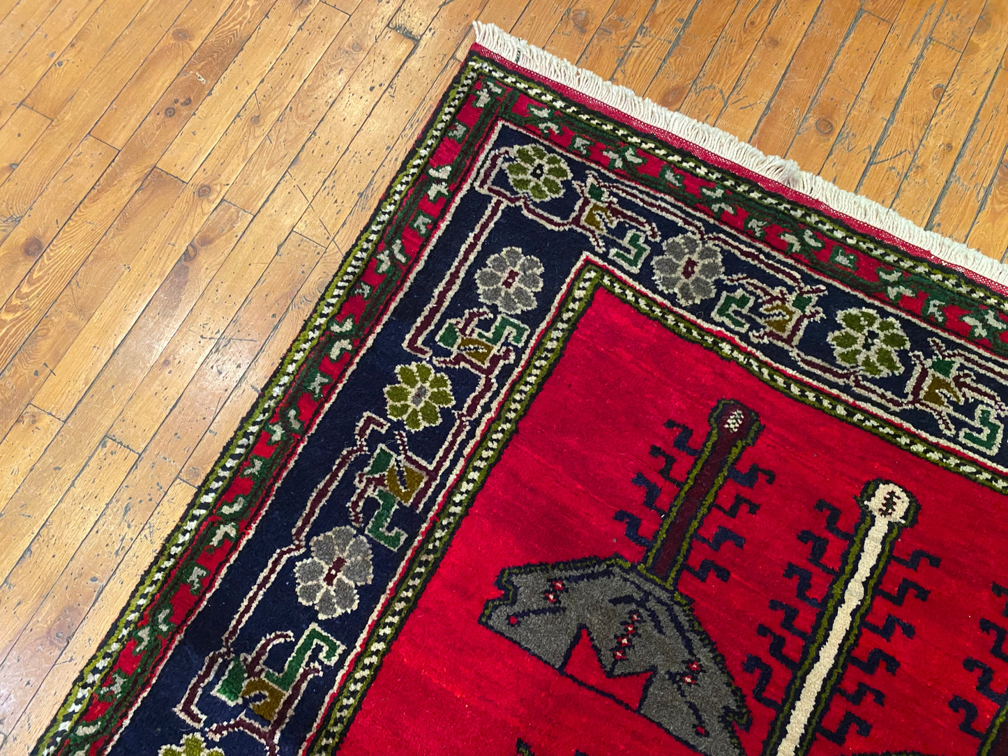 Red Geometric Antique Handmade Turkish Rug 5x8 ft | Vintage Rug Cappadocia Rug Collection
