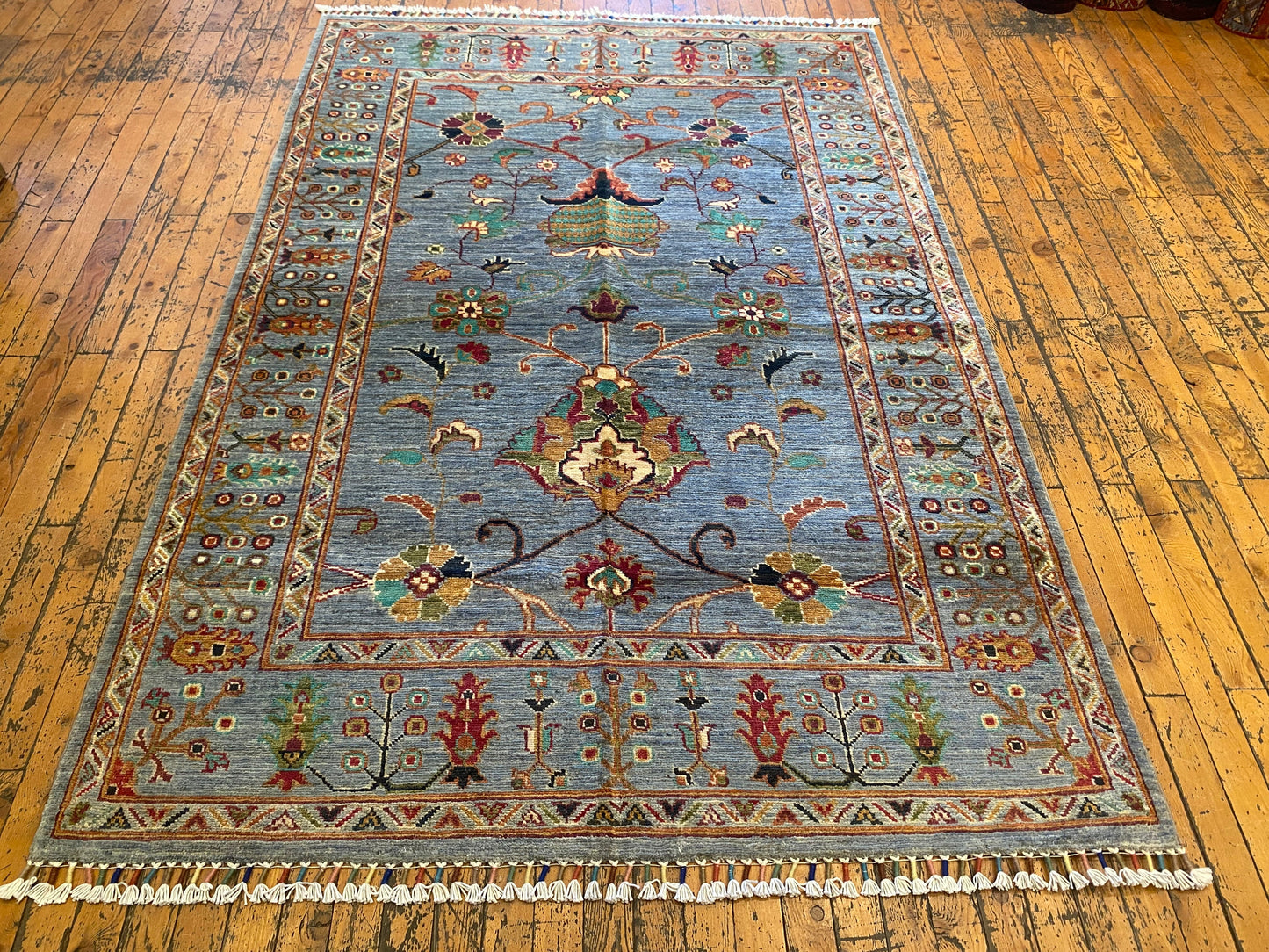Handwoven Turquoise Floral Kilim Rug 4x6 ft - Premium Area Rug Cappadocia Rug Collection