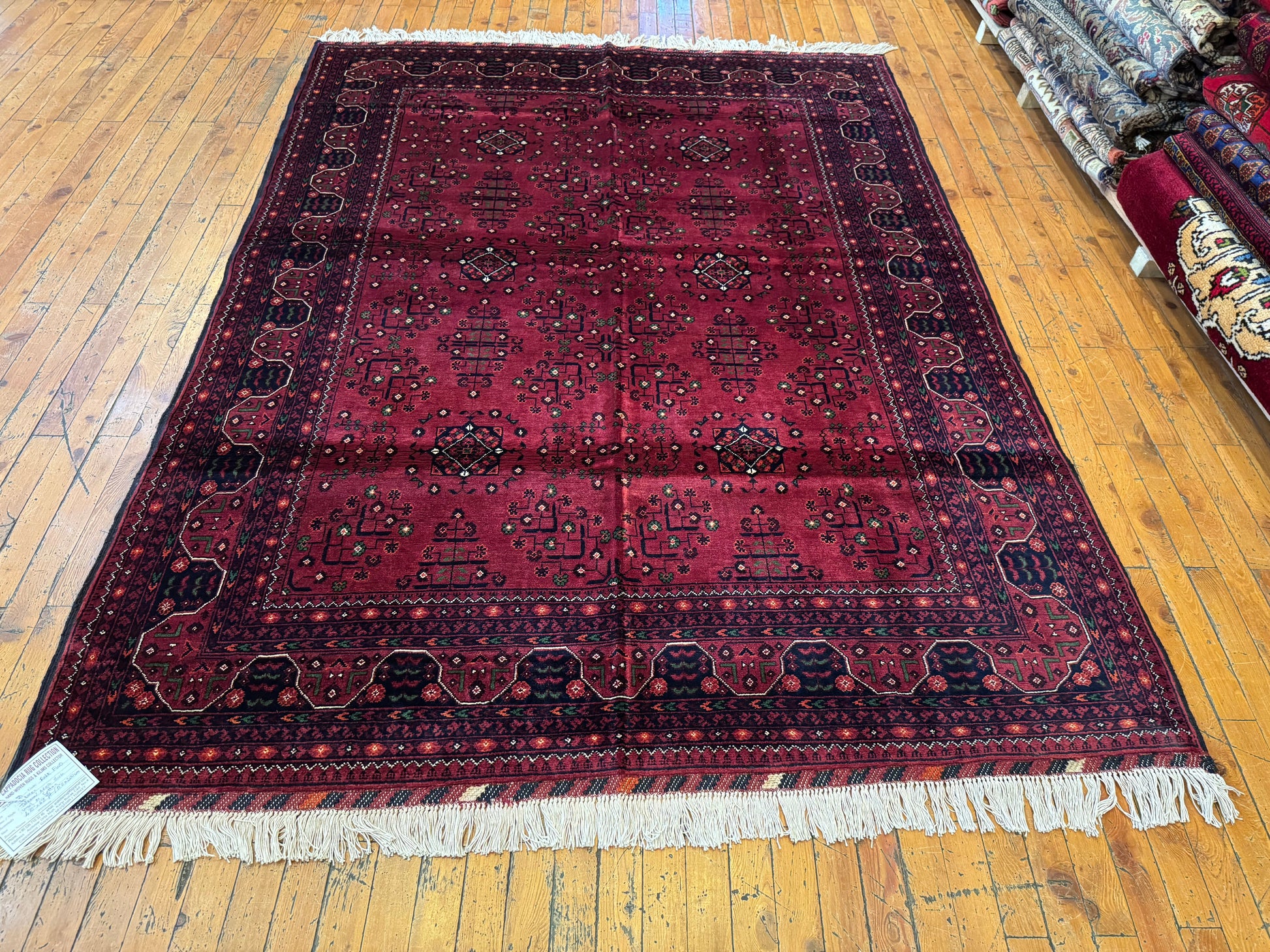 Classic Burgundy Handwoven Rug ,Wool, Geometric Pattern, Handmade 5x7ft Cappadocia Rug Collection