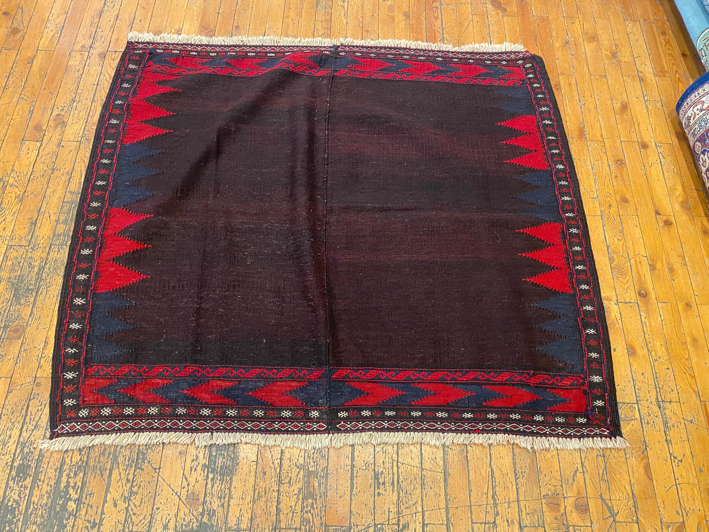 Antique Turkish Kilim Rug 4x4 ft | Handwoven Vintage Square Carpet