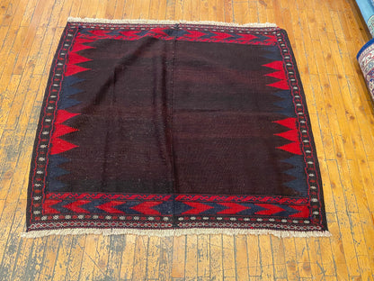 Antique Turkish Kilim Rug 4x4 ft | Handwoven Vintage Square Carpet
