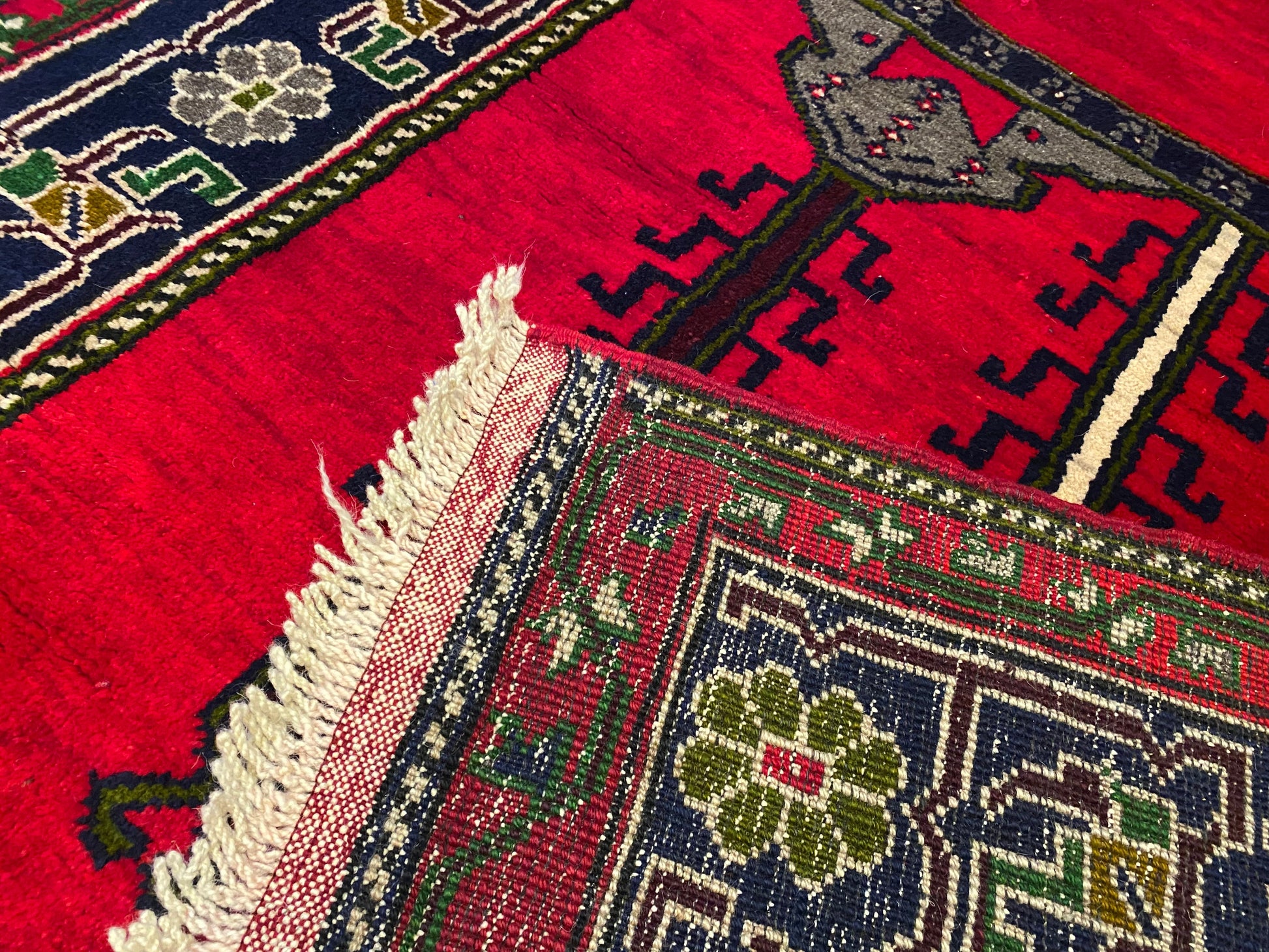 Red Geometric Antique Handmade Turkish Rug 5x8 ft | Vintage Rug Cappadocia Rug Collection