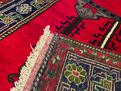 Red Geometric Antique Handmade Turkish Rug 5x8 ft | Vintage Rug Cappadocia Rug Collection