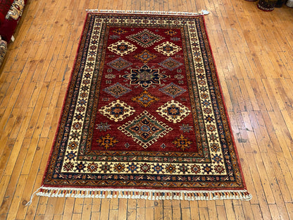 Geometric Design Red Colour Natural Dye Handmade Rug 4”x6”