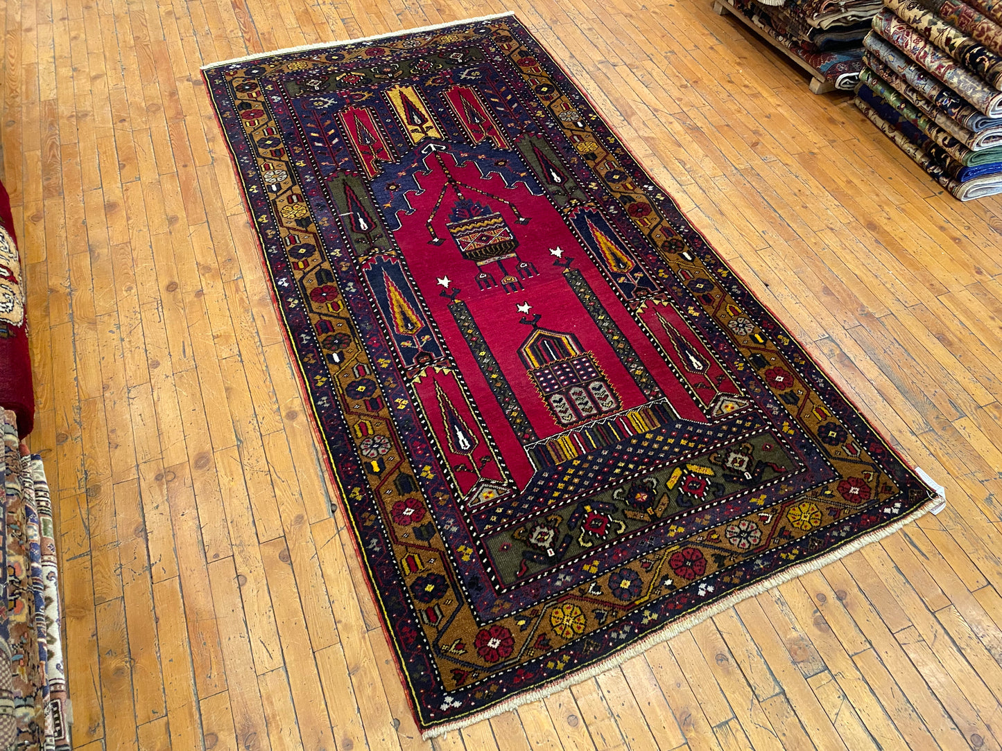 Traditional Handmade Turkish Cappadocia Prayer Rug 4x7ft
