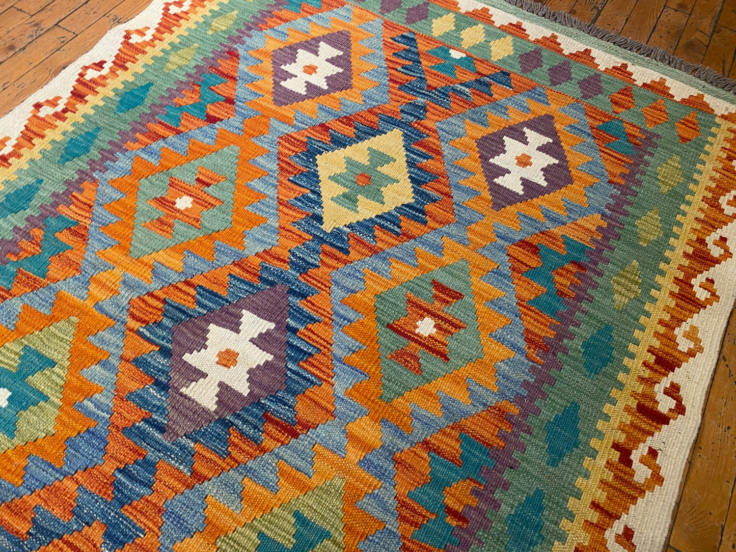 Geometric Handmade Kilim Rug 4x6 ft  - Authentic Anatolian Flatweave Cappadocia Rug Collection