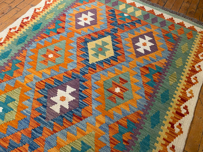 Geometric Handmade Kilim Rug 4x6 ft  - Authentic Anatolian Flatweave Cappadocia Rug Collection