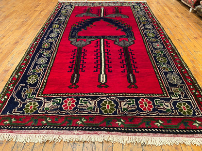 Red Geometric Antique Handmade Turkish Rug 5x8 ft | Vintage Rug Cappadocia Rug Collection