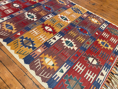 Vintage Anatolian Kilim | Handmade Turkish Flatweave with Tribal Patterns 3x4ft
