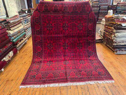 Handmade Burgundy Wool Rug – Geometric Pattern, Unique Design 5x7ft Cappadocia Rug Collection