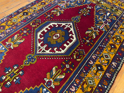 Handmade Anatolian Rug – Authentic Turkish Wool Carpet with Tribal & Geometric Design – Vintage Boho Area Rug 3x7ft