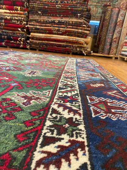 Geometric Pattern Turkish Dosemealti Handmade Green Bacground Area Carpet Cappadocia Rug Collection