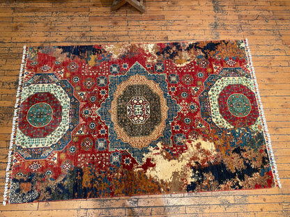 Colorful Geometric Handmade  Rug 4x6 ft (120x180 cm) - Natural Dye Wool Cappadocia Rug Collection
