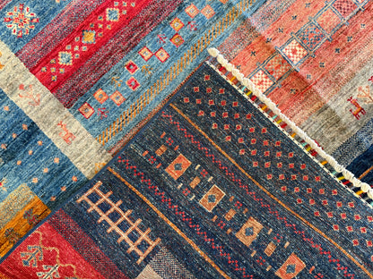 Blue and Orange Natural Dye Handmade Carpet 5 x 8 ft Cappadocia Rug Collection
