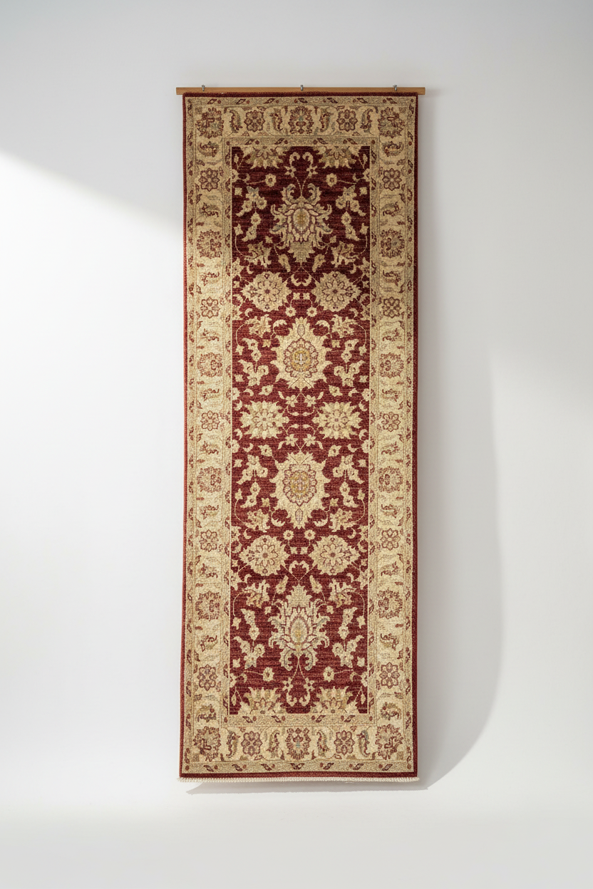 2'7"x6'3" halı beyaz arka planda asılı