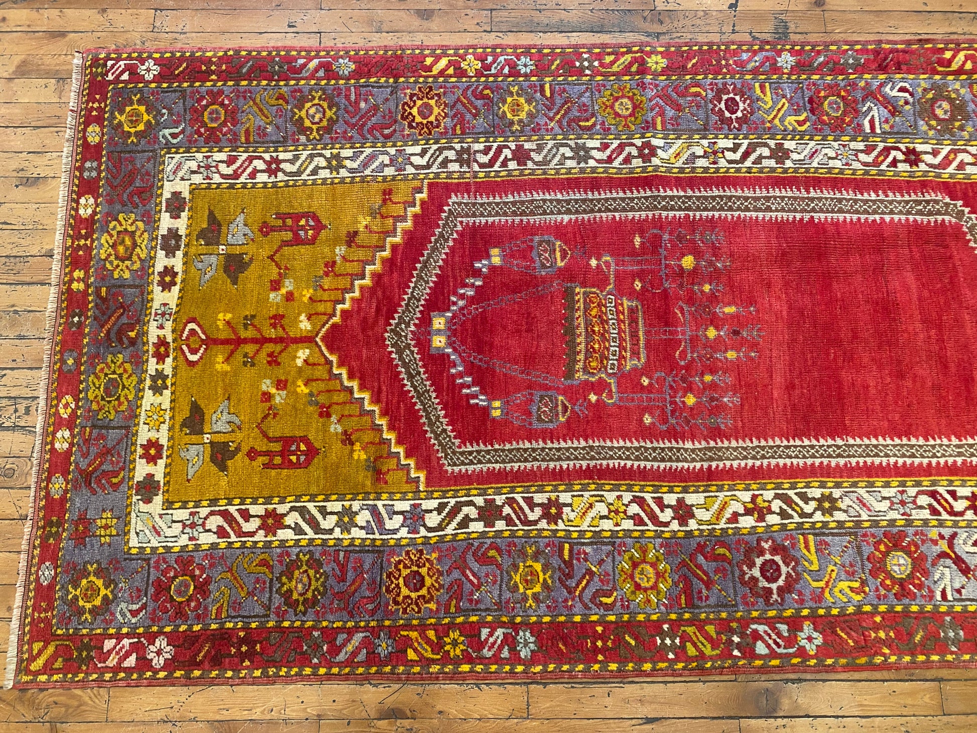 Antique Turkish Anatolian Handmade Rug 4x7 ft | Vintage Carpet Cappadocia Rug Collection