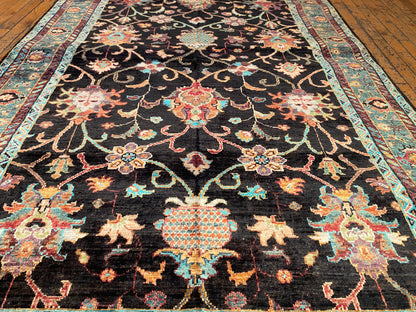 Black and Green Floral Handmade Rug 4x6 ft | Wool Carpet Cappadocia Rug Collection