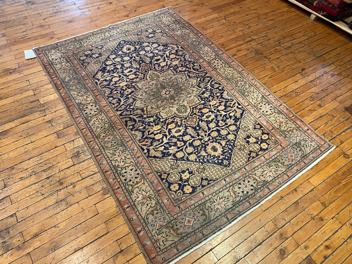 Elegant Vintage Cappadocia Style Handmade Rug – Navy Blue Floral Medallion Carpet 4x6ft