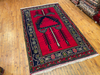 Red Geometric Antique Handmade Turkish Rug 5x8 ft | Vintage Rug Cappadocia Rug Collection