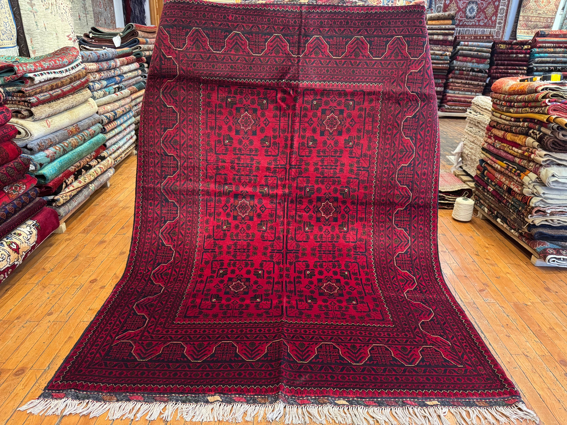 Vintage Burgundy Handmade Rug – Wool, Traditional Motifs 5x7ft Cappadocia Rug Collection