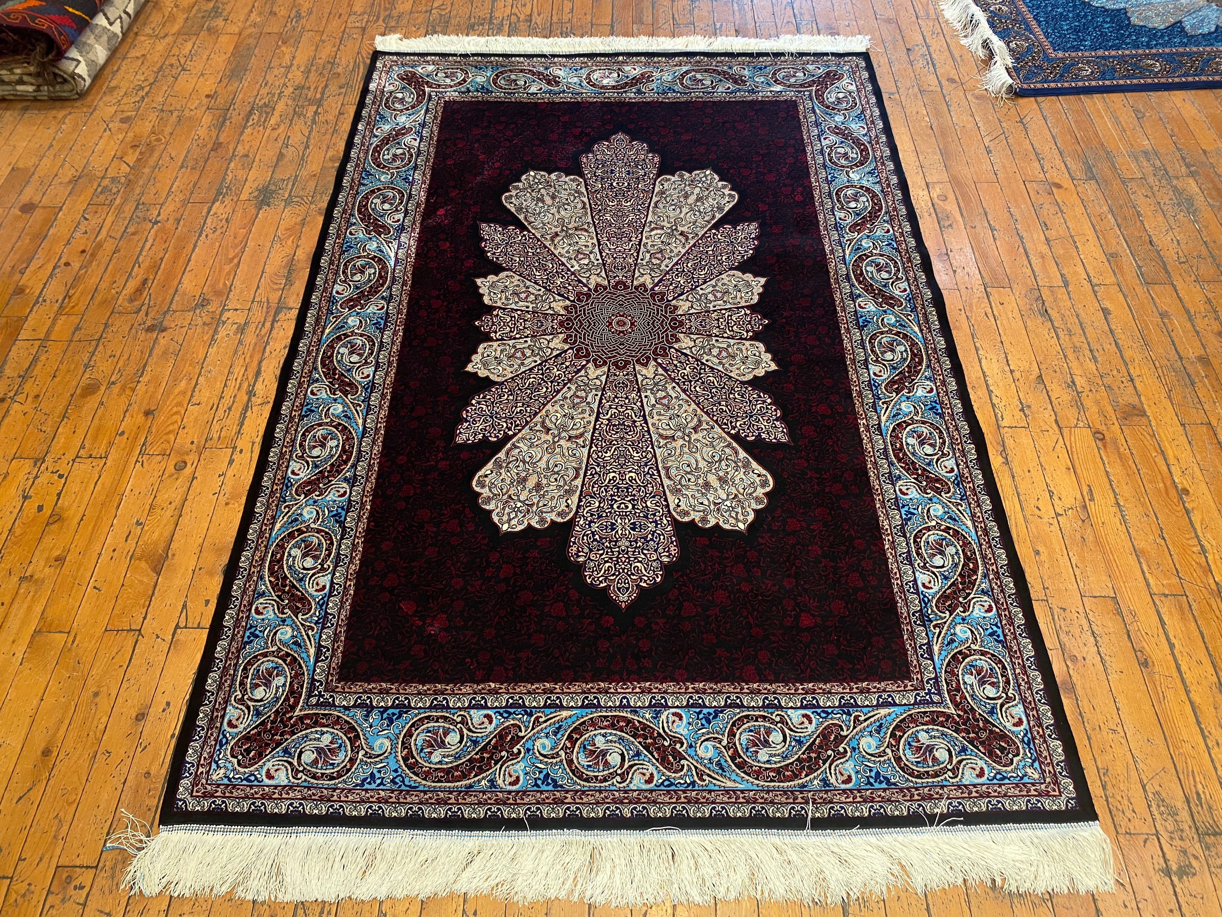 Black Red Medallion Turkish Silk Carpet 4x6ft – Luxury Anatolian Black Red Medallion Turkish Silk Carpet 4x6ft – Luxury Anatolian