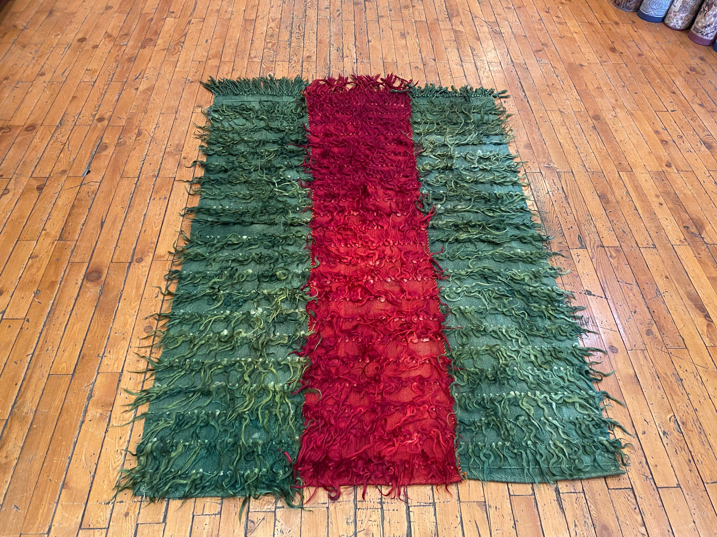 Authentic Turkish Tulu Rug – Handmade Wool Shag Carpet, Anatolian Tribal Design 3'2''x4'6''ft