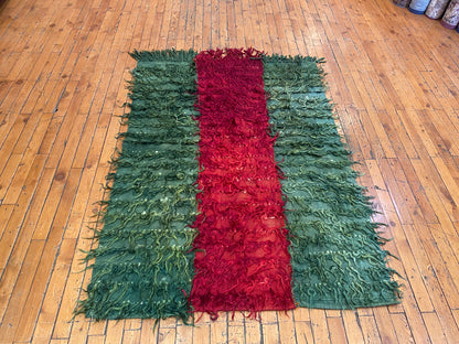 Authentic Turkish Tulu Rug – Handmade Wool Shag Carpet, Anatolian Tribal Design 3'2''x4'6''ft