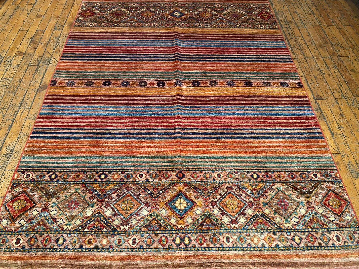 Geometric and Stripe Pattern Handmade Rug 4x6 ft Cappadocia Rug Collection