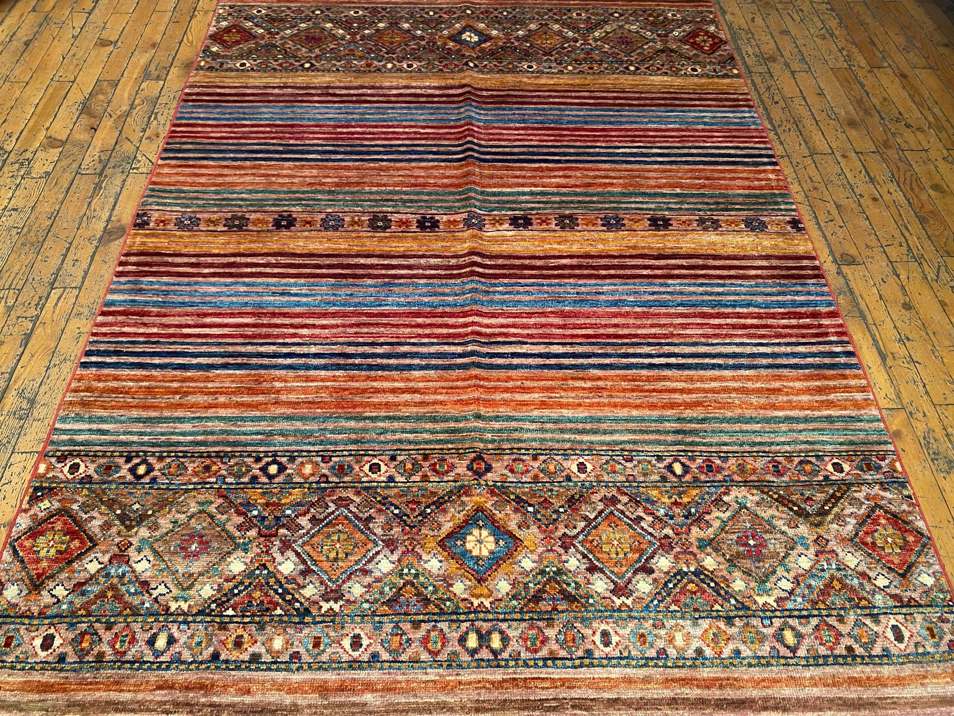 Geometric and Stripe Pattern Handmade Rug 4x6 ft Cappadocia Rug Collection