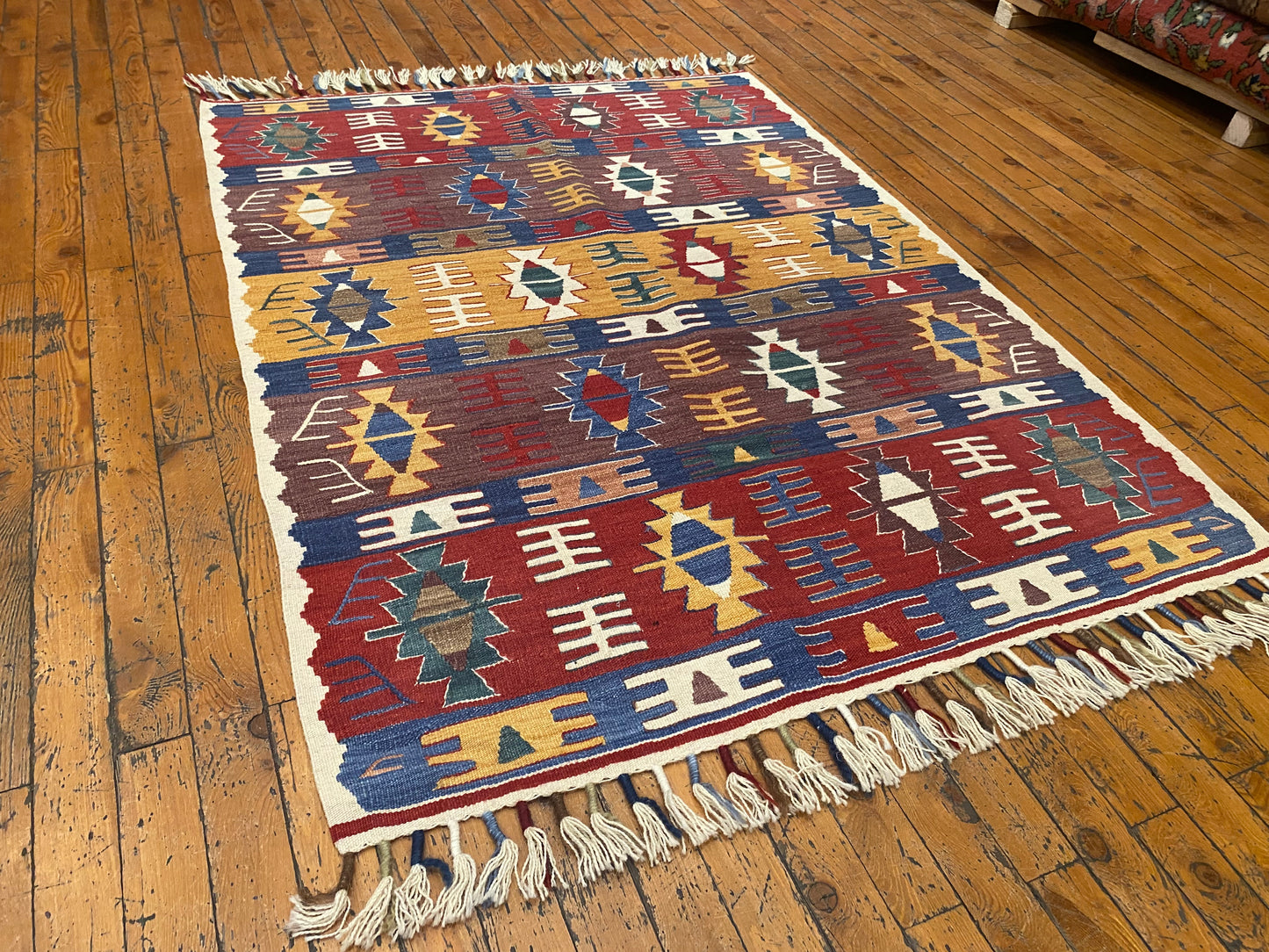 Vintage Anatolian Kilim | Handmade Turkish Flatweave with Tribal Patterns 3x4ft