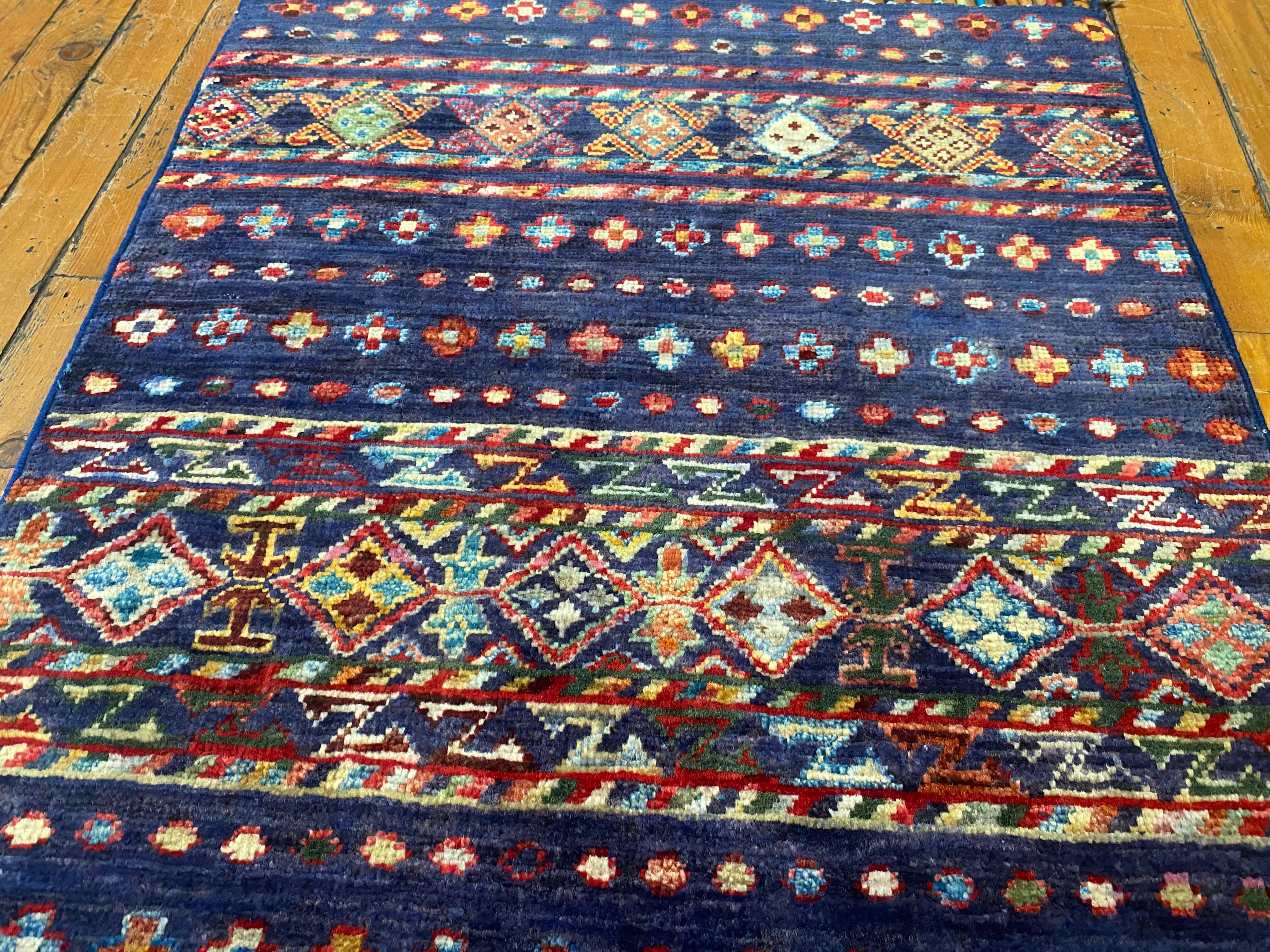 Blue Entryway Rug - Handmade Turkish Kilim 2x3 ft | Premium Runner