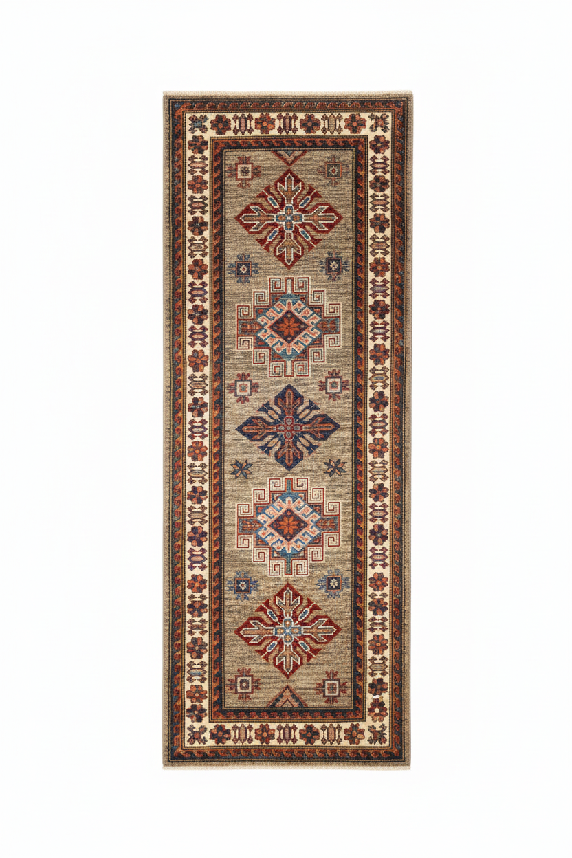 2x6ft Geometric Design Handmade Carpet - 2 feet×6 feet tam uzunluk beyaz arka plan