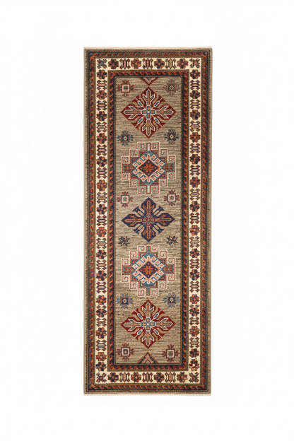 2x6ft Geometric Design Handmade Carpet - 2 feet×6 feet tam uzunluk beyaz arka plan