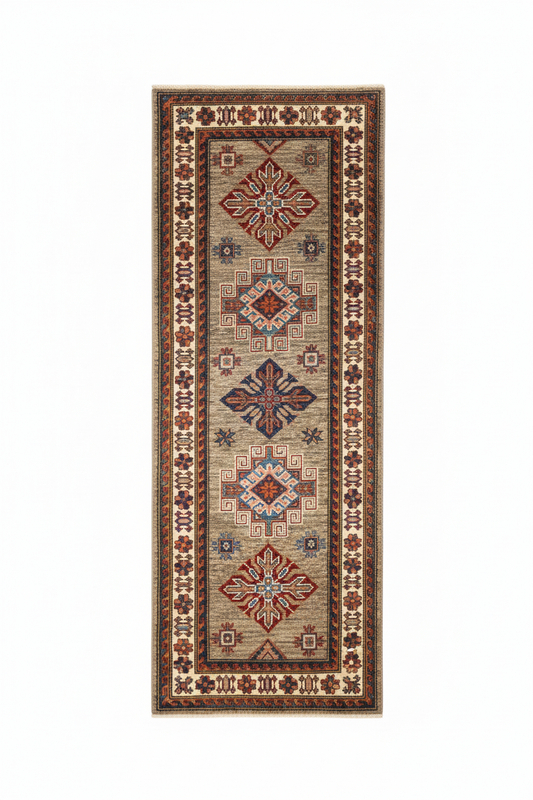2x6ft Geometric Design Handmade Carpet - 2 feet×6 feet tam uzunluk beyaz arka plan