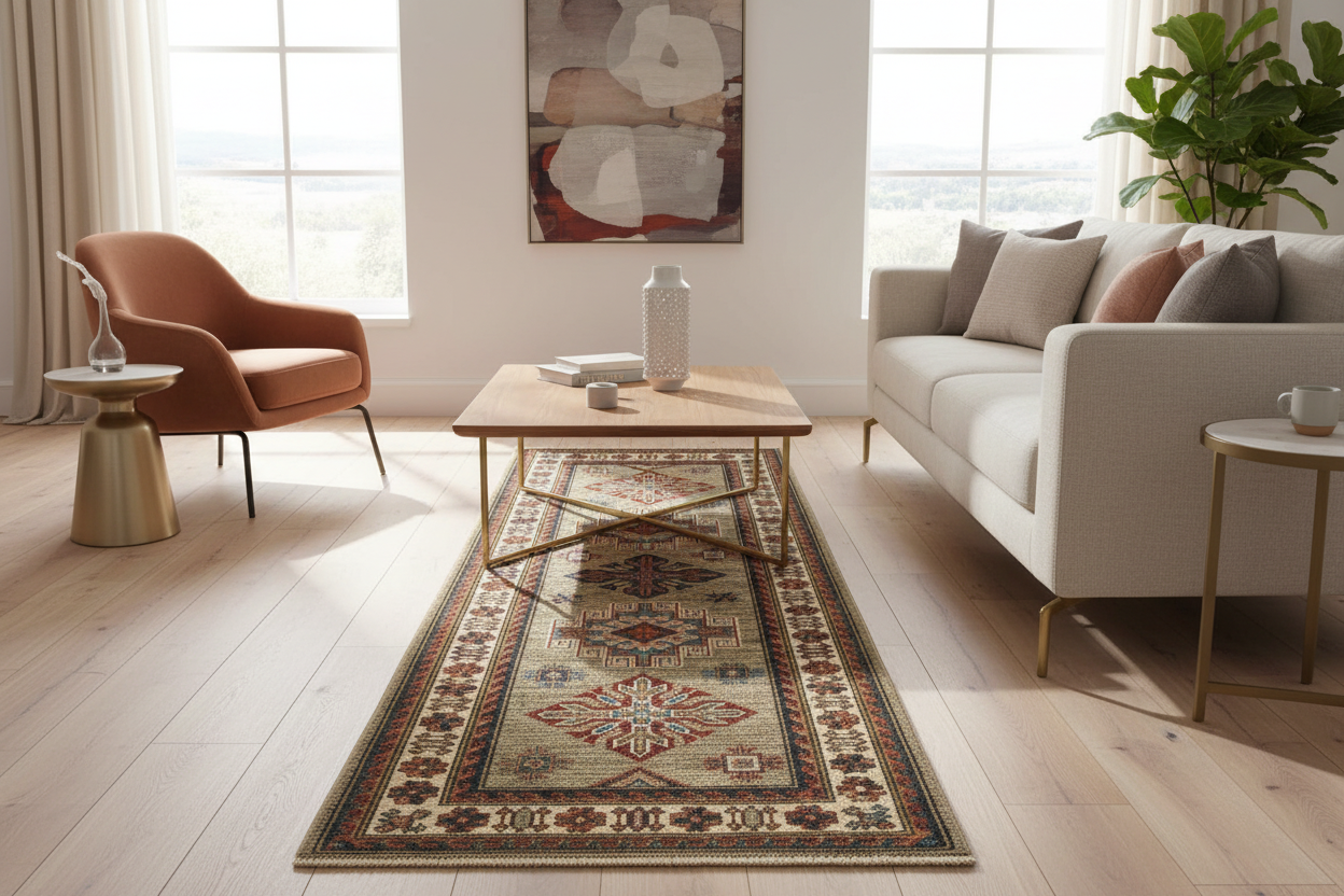 2x6ft Geometric Design Handmade Carpet in Living Space