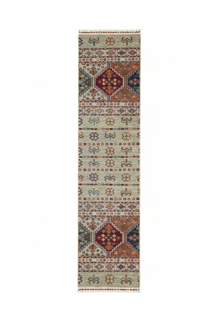 2x8ft Natural Dye Handmade Runner Rug - 2 feet×8 feet tam uzunluk beyaz arka plan