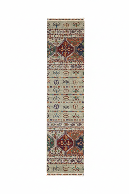 2x8ft Natural Dye Handmade Runner Rug - 2 feet×8 feet tam uzunluk beyaz arka plan