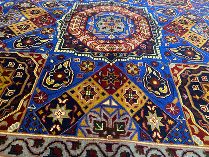 High-Quality Hand-Knotted Geometric Wool Rug, Oriental Style 5”x7”