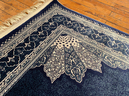 Navy Blue Medallion Vintage Design Oriental Silk Carpet 3”x5''ft