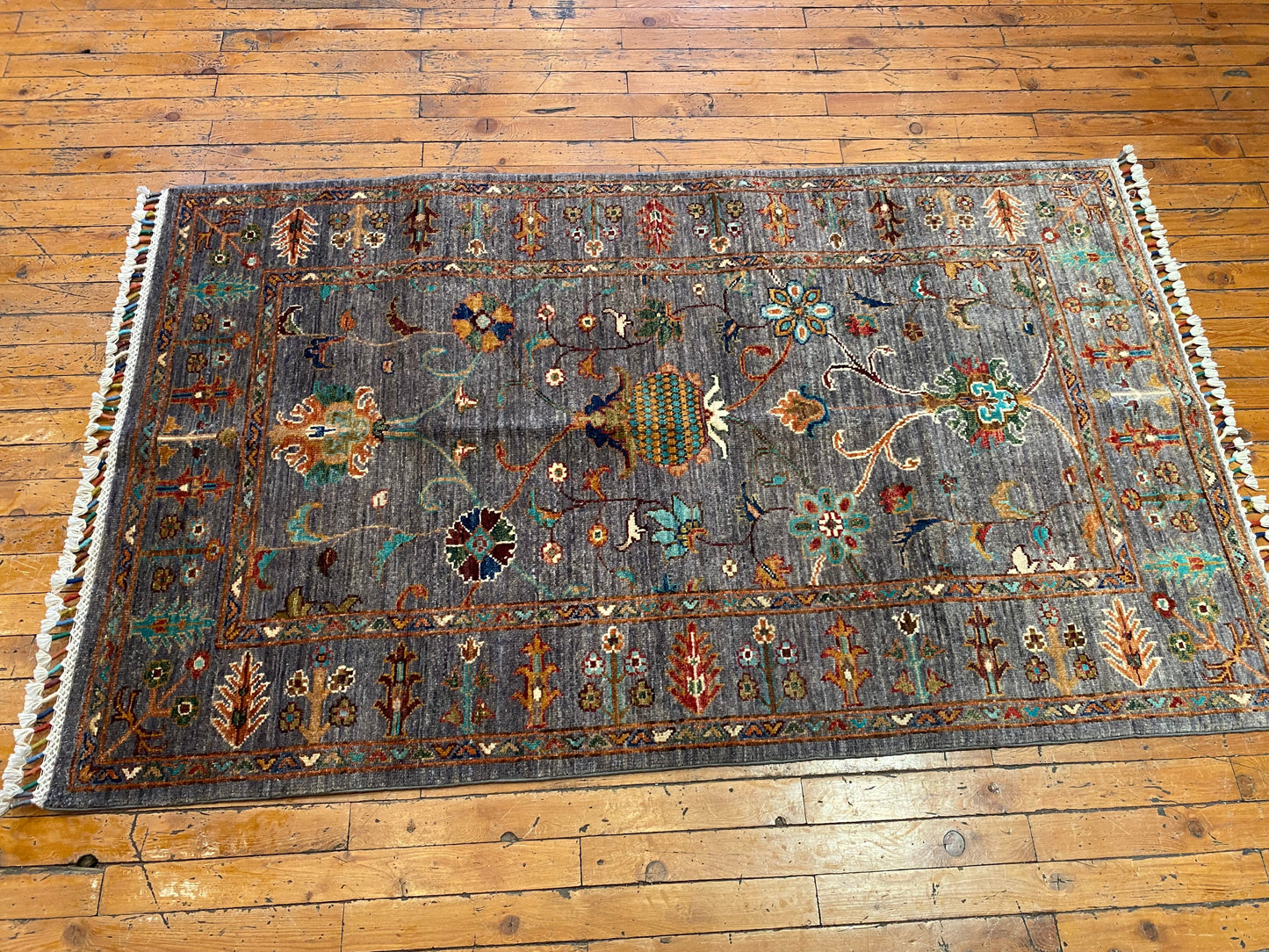 Gray Floral Handmade Rug 3x5ft 90x145cm - Premium Area Rug Cappadocia Rug Collection