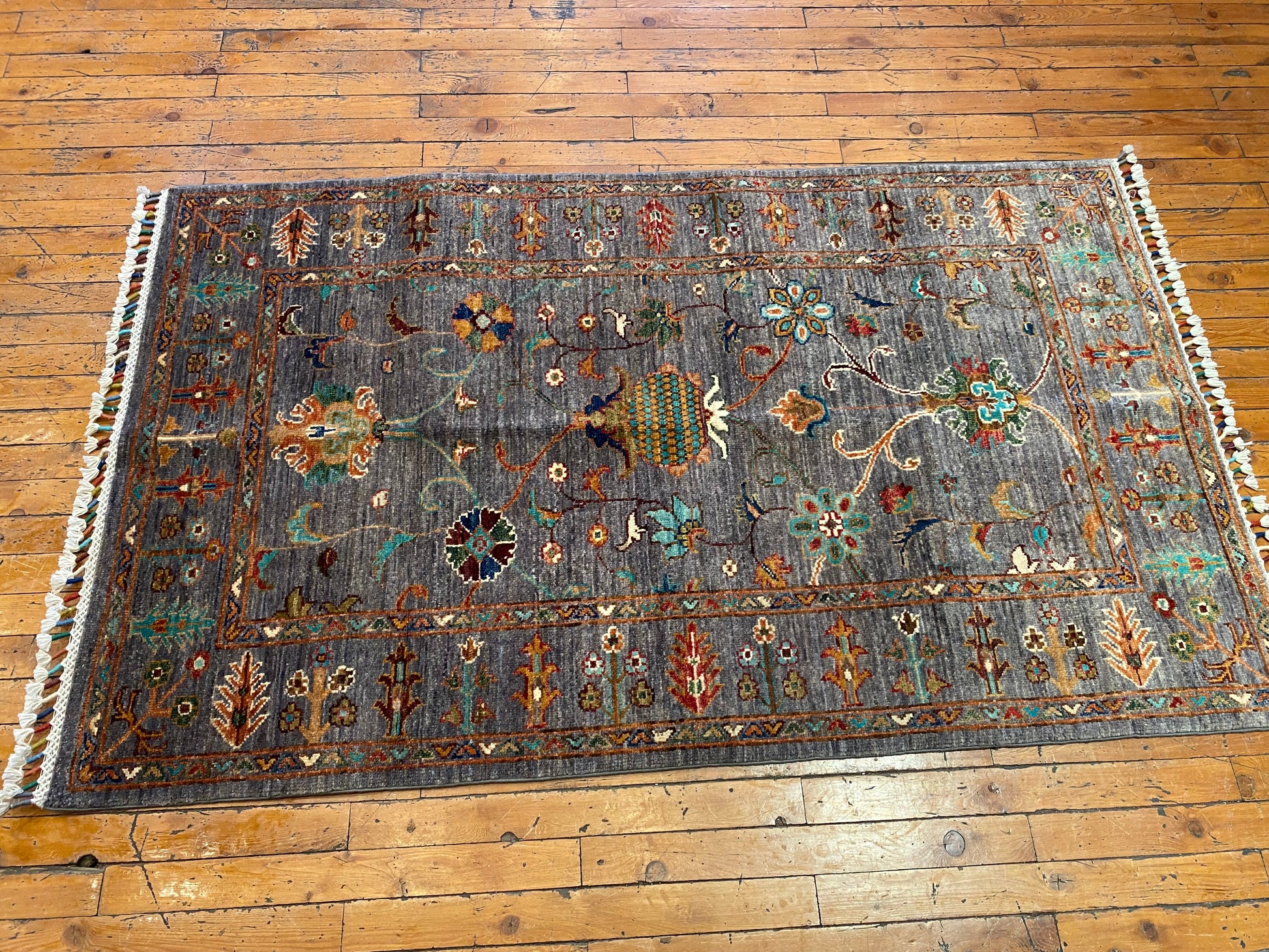 Gray Floral Handmade Rug 3x5ft 90x145cm - Premium Area Rug Cappadocia Rug Collection