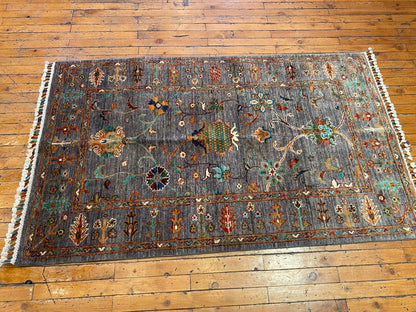 Gray Floral Handmade Rug 3x5ft 90x145cm - Premium Area Rug Cappadocia Rug Collection