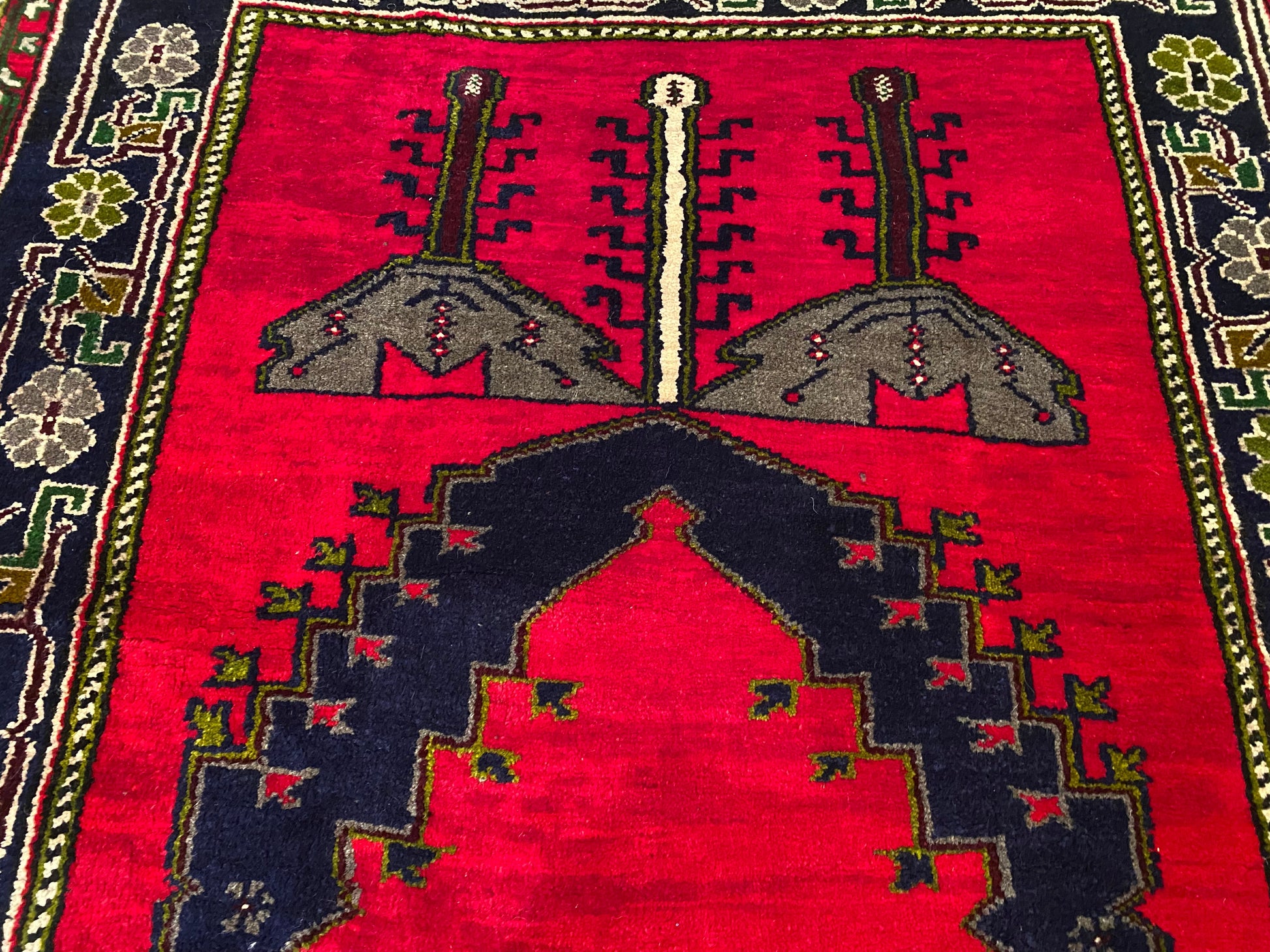 Red Geometric Antique Handmade Turkish Rug 5x8 ft | Vintage Rug Cappadocia Rug Collection