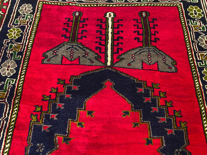 Red Geometric Antique Handmade Turkish Rug 5x8 ft | Vintage Rug Cappadocia Rug Collection